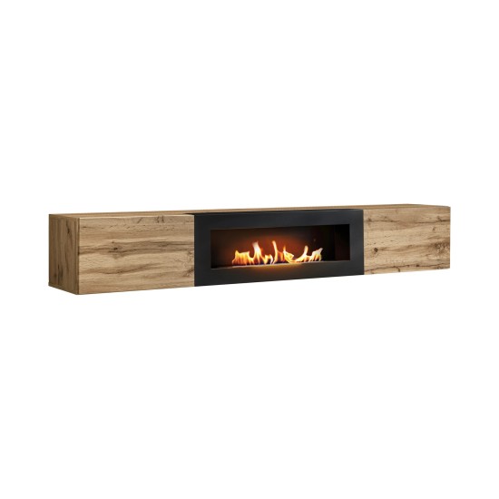 SWITCH wall hung TV unit with a bio fireplace, Wotan oak