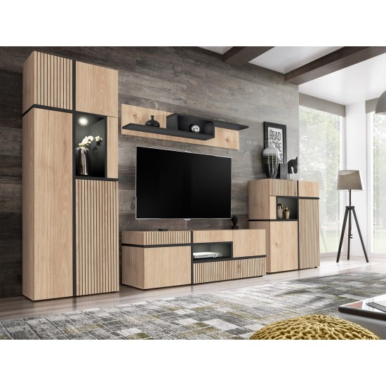 CROSS wall unit 310 cm with LED lighting, Hickory Jackson CROSS wall unit 310 cm with LED lighting, Hickory Jackson