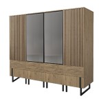 GINTARO wardrobe with two mirror leaves and drawers, 220 cm
