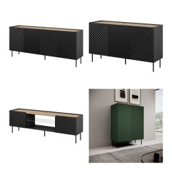 Bedside tables, pair ONDA 50 cm, labrador green with artisan oak