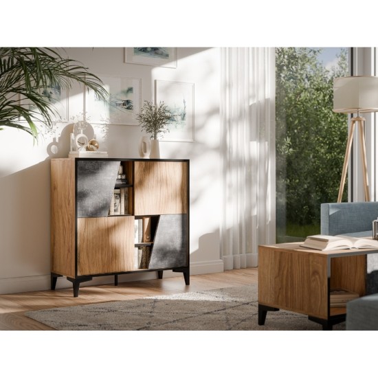 Display cabinet OVO 90 cm, ancient oak with dark concrete