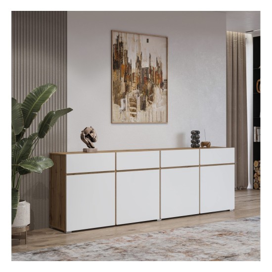 Chest of drawers CROSS Helvetia 225 cm, white with wotan oak