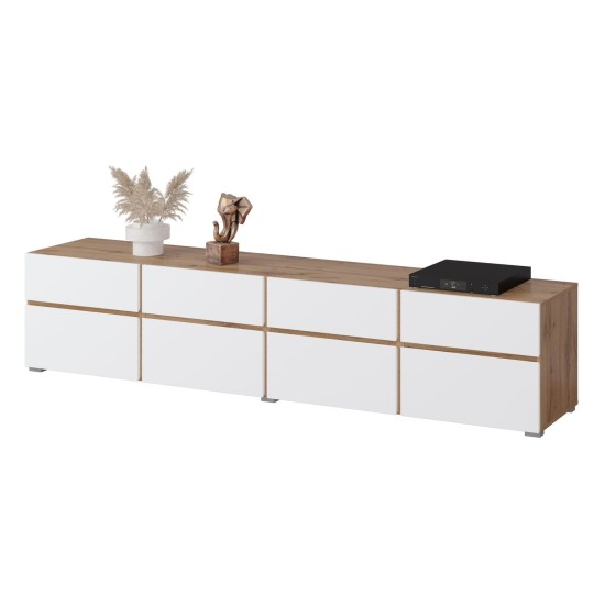 TV unit CROSS Helvetia 225 cm, white with wotan oak