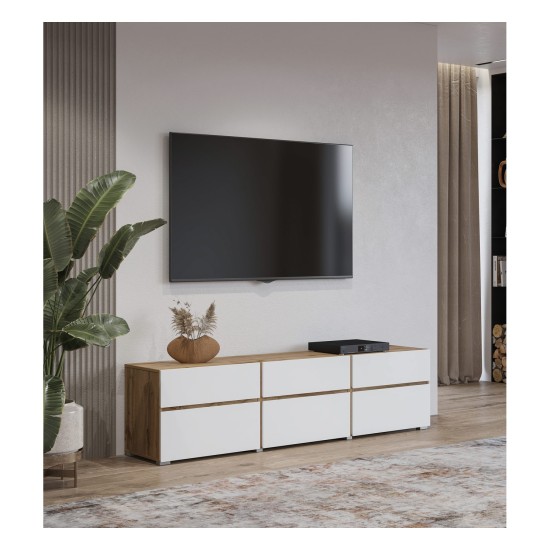TV unit CROSS Helvetia 180 cm, white with wotan oak