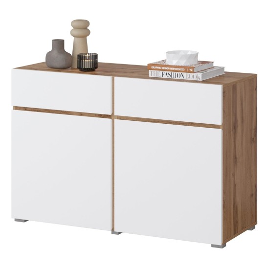 Chest of drawers CROSS Helvetia 119 cm, white with wotan oak