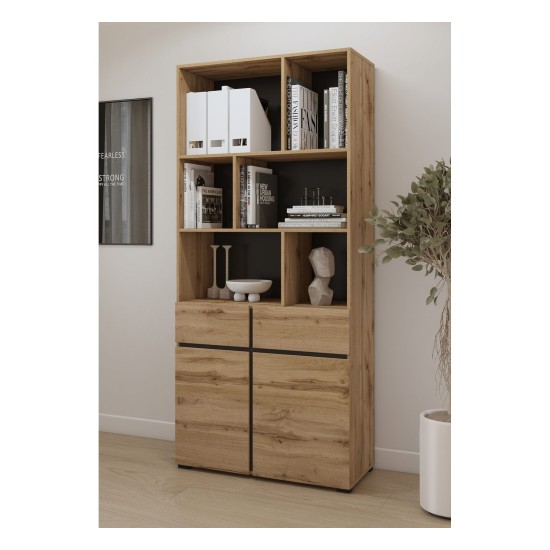 Shelving unit CROSS Helvetia 85 cm, wotan oak with black