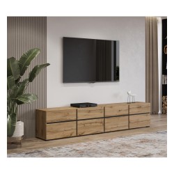 TV unit CROSS Helvetia 225 cm, wotan oak with black TV unit CROSS Helvetia 225 cm, wotan oak with black