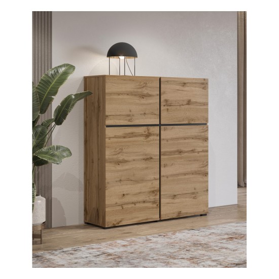 Tall chest of drawers CROSS Helvetia 119 cm, wotan oak with black Tall chest of drawers CROSS Helvetia 119 cm, wotan oak with black