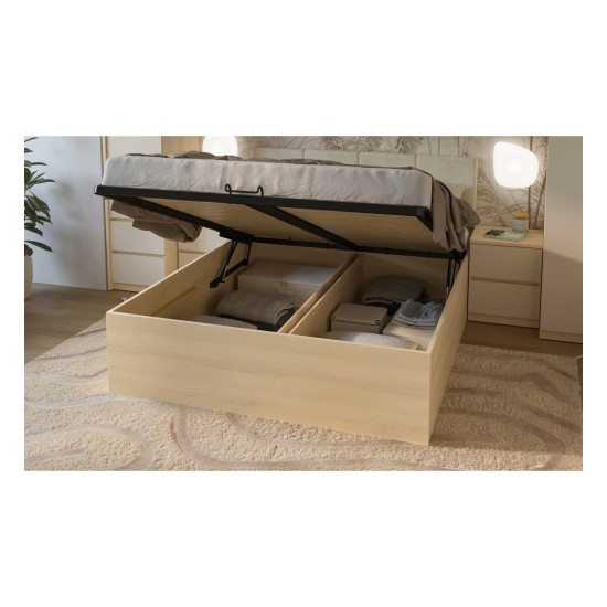 Bed TERRA 160x200 cm, Lindberg oak, with a bedding box and a lifting frame