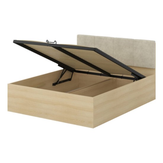 Bed TERRA 160x200 cm, Lindberg oak, with a bedding box and a lifting frame