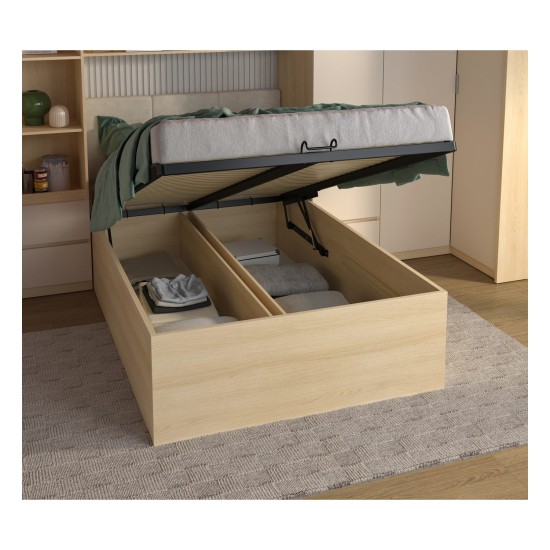 Bed TERRA 120x200 cm, Lindberg oak, with a bedding box and a lifting frame