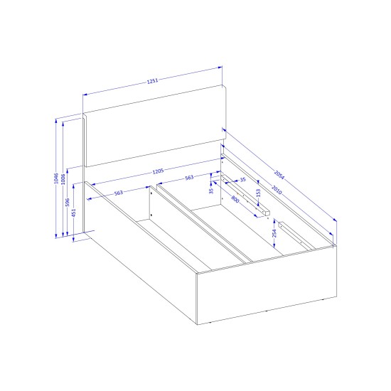 Bed TERRA 120x200 cm, Lindberg oak, with a bedding box and a lifting frame