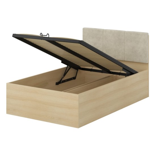 Bed TERRA 120x200 cm, Lindberg oak, with a bedding box and a lifting frame