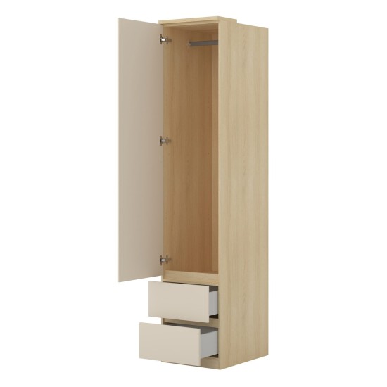 Shelving unit TERRA 45 cm, Lindberg oak with sandy beige, one door and two drawers, with tall doors, type 95 Shelving unit TERRA 45 cm, Lindberg oak with sandy beige, one door and two drawers, with tall doors, type 95