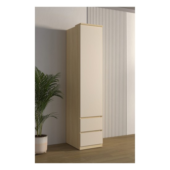 Shelving unit TERRA 45 cm, Lindberg oak with sandy beige, one door and two drawers, with tall doors, type 95 Shelving unit TERRA 45 cm, Lindberg oak with sandy beige, one door and two drawers, with tall doors, type 95