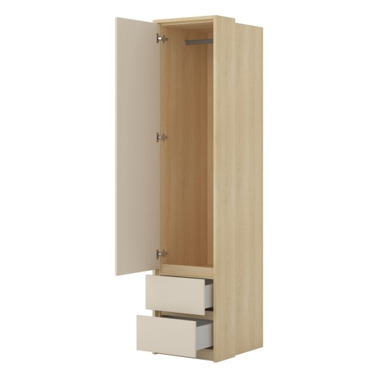 Shelving unit TERRA 45 cm, Lindberg oak with sandy beige, one door and two drawers, with tall doors, type 95 Shelving unit TERRA 45 cm, Lindberg oak with sandy beige, one door and two drawers, with tall doors, type 95
