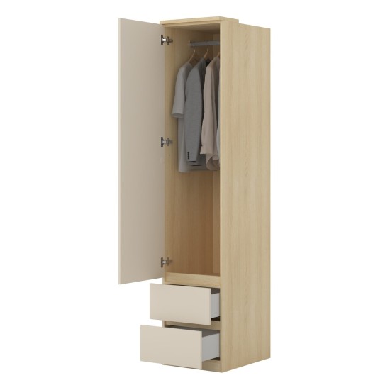 Shelving unit TERRA 45 cm, Lindberg oak with sandy beige, one door and two drawers, with tall doors, type 95 Shelving unit TERRA 45 cm, Lindberg oak with sandy beige, one door and two drawers, with tall doors, type 95