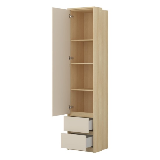 Shelving unit TERRA 45 cm, Lindberg oak with sandy beige, one door and two drawers, with tall doors Shelving unit TERRA 45 cm, Lindberg oak with sandy beige, one door and two drawers, with tall doors
