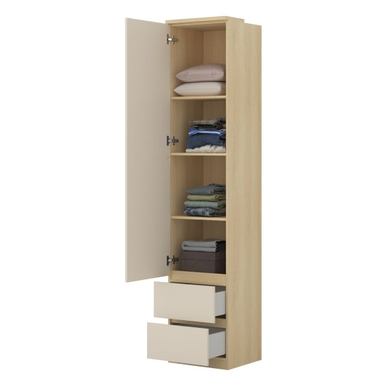 Shelving unit TERRA 45 cm, Lindberg oak with sandy beige, one door and two drawers, with tall doors Shelving unit TERRA 45 cm, Lindberg oak with sandy beige, one door and two drawers, with tall doors