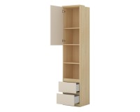 Shelving unit TERRA 45 cm, Lindberg oak with sandy beige, one door and two drawers, shallow Shelving unit TERRA 45 cm, Lindberg oak with sandy beige, one door and two drawers, shallow