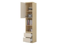 Shelving unit TERRA 45 cm, Lindberg oak with sandy beige, one door and two drawers, shallow Shelving unit TERRA 45 cm, Lindberg oak with sandy beige, one door and two drawers, shallow