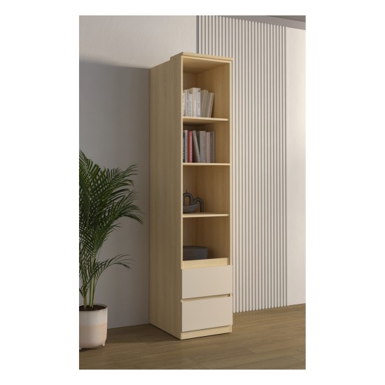 Shelving unit TERRA 45 cm, Lindberg oak with sandy beige, two drawers, deep
