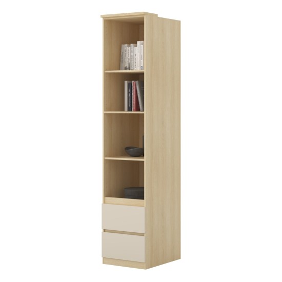 Shelving unit TERRA 45 cm, Lindberg oak with sandy beige, two drawers, deep