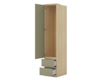Shelving unit TERRA 45 cm, Lindberg oak with eucalyptus, one door and two drawers, with tall doors, type 95