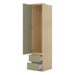 Shelving unit TERRA 45 cm, Lindberg oak with eucalyptus, one door and two drawers, with tall doors, type 95