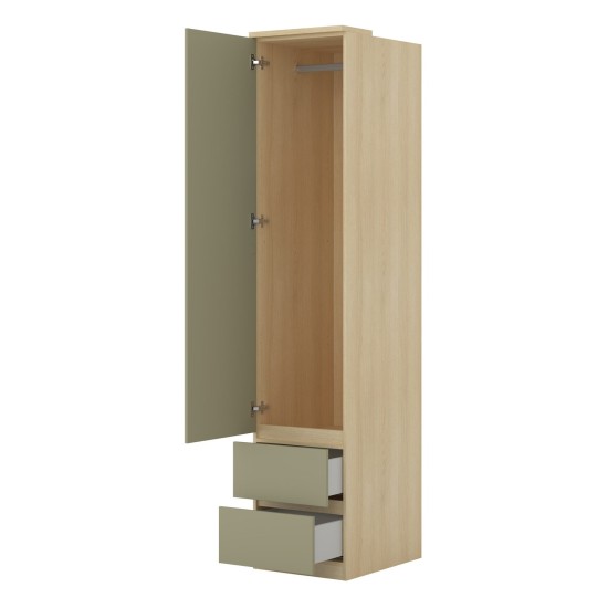 Shelving unit TERRA 45 cm, Lindberg oak with eucalyptus, one door and two drawers, with tall doors, type 95