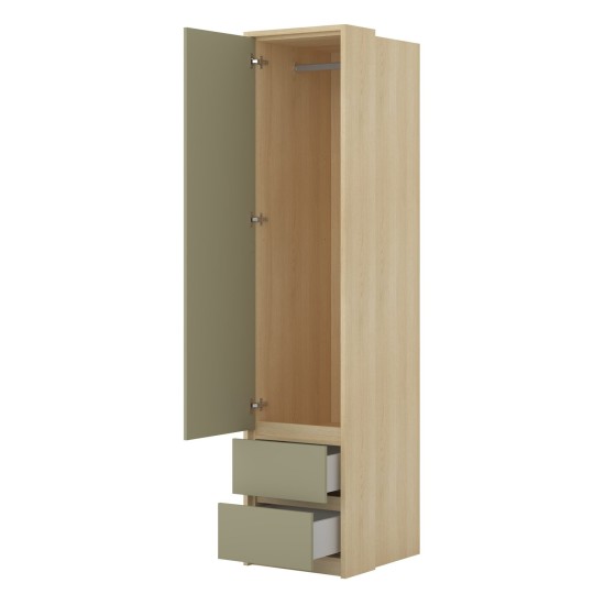 Shelving unit TERRA 45 cm, Lindberg oak with eucalyptus, one door and two drawers, with tall doors, type 95