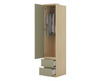 Shelving unit TERRA 45 cm, Lindberg oak with eucalyptus, one door and two drawers, with tall doors, type 95