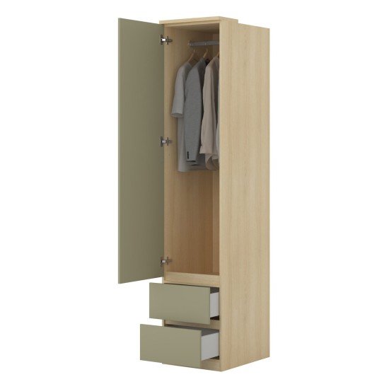 Shelving unit TERRA 45 cm, Lindberg oak with eucalyptus, one door and two drawers, with tall doors, type 95