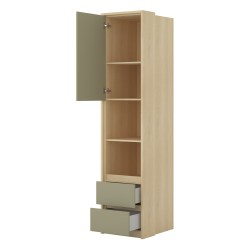 Shelving unit TERRA 45 cm, Lindberg oak with eucalyptus, one door and two drawers, deep