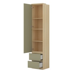 Shelving unit TERRA 45 cm, Lindberg oak with eucalyptus, one door and two drawers, with tall doors