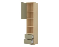 Shelving unit TERRA 45 cm, Lindberg oak with eucalyptus, one door and two drawers, shallow
