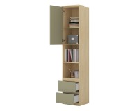 Shelving unit TERRA 45 cm, Lindberg oak with eucalyptus, one door and two drawers, shallow