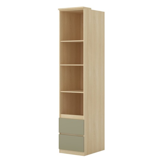 Shelving unit TERRA 45 cm, Lindberg oak with eucalyptus, two drawers, deep