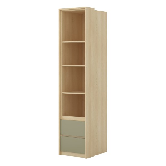 Shelving unit TERRA 45 cm, Lindberg oak with eucalyptus, two drawers, deep