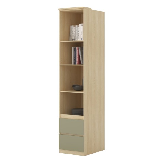 Shelving unit TERRA 45 cm, Lindberg oak with eucalyptus, two drawers, deep
