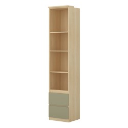Shelving unit TERRA 45 cm, Lindberg oak with eucalyptus, two drawers, shallow