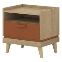 Bedside table SCANDI Helvetia 50 cm, oiled oak with brick