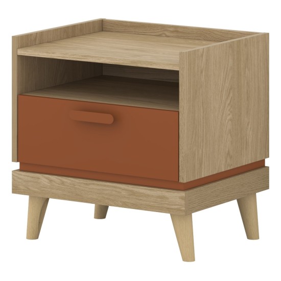 Bedside table SCANDI Helvetia 50 cm, oiled oak with brick