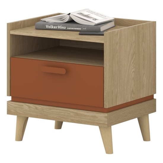 Bedside table SCANDI Helvetia 50 cm, oiled oak with brick