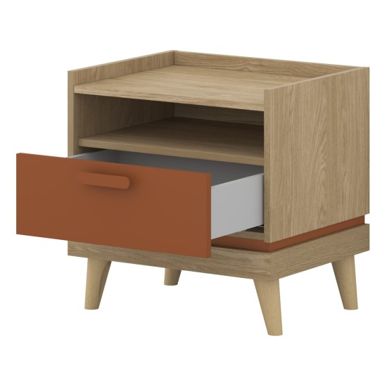 Bedside table SCANDI Helvetia 50 cm, oiled oak with brick