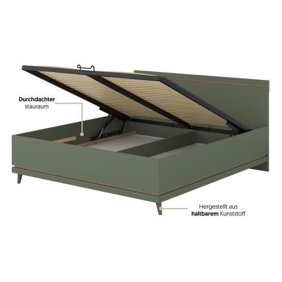 Bed SCANDI Helvetia 180x200 cm, faded green, with a bedding box