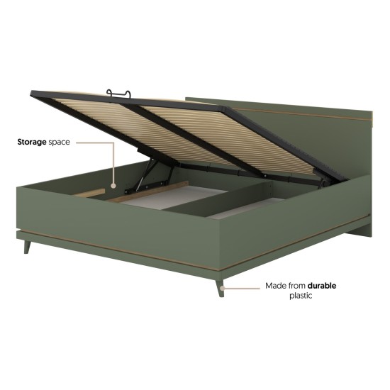 Bed SCANDI Helvetia 180x200 cm, faded green, with a bedding box