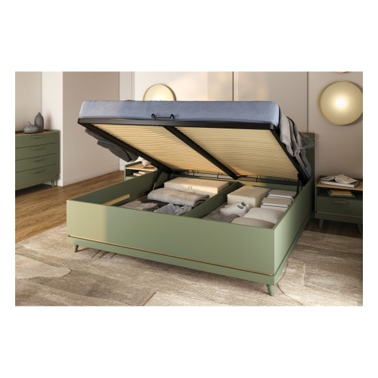 Bed SCANDI Helvetia 160x200 cm, faded green, with a bedding box
