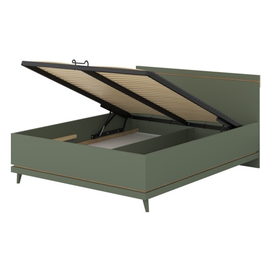 Bed SCANDI Helvetia 160x200 cm, faded green, with a bedding box