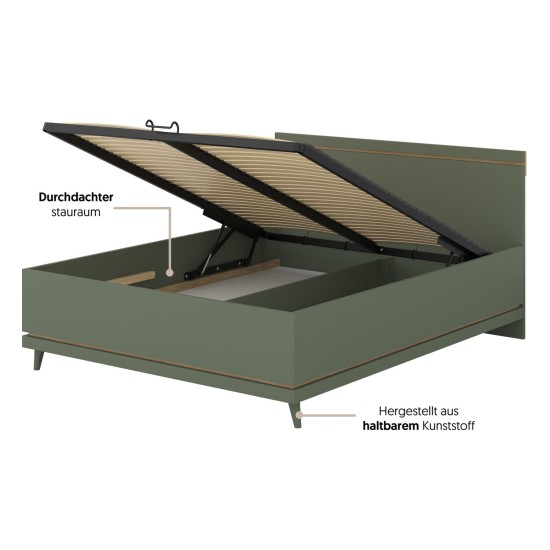 Bed SCANDI Helvetia 160x200 cm, faded green, with a bedding box
